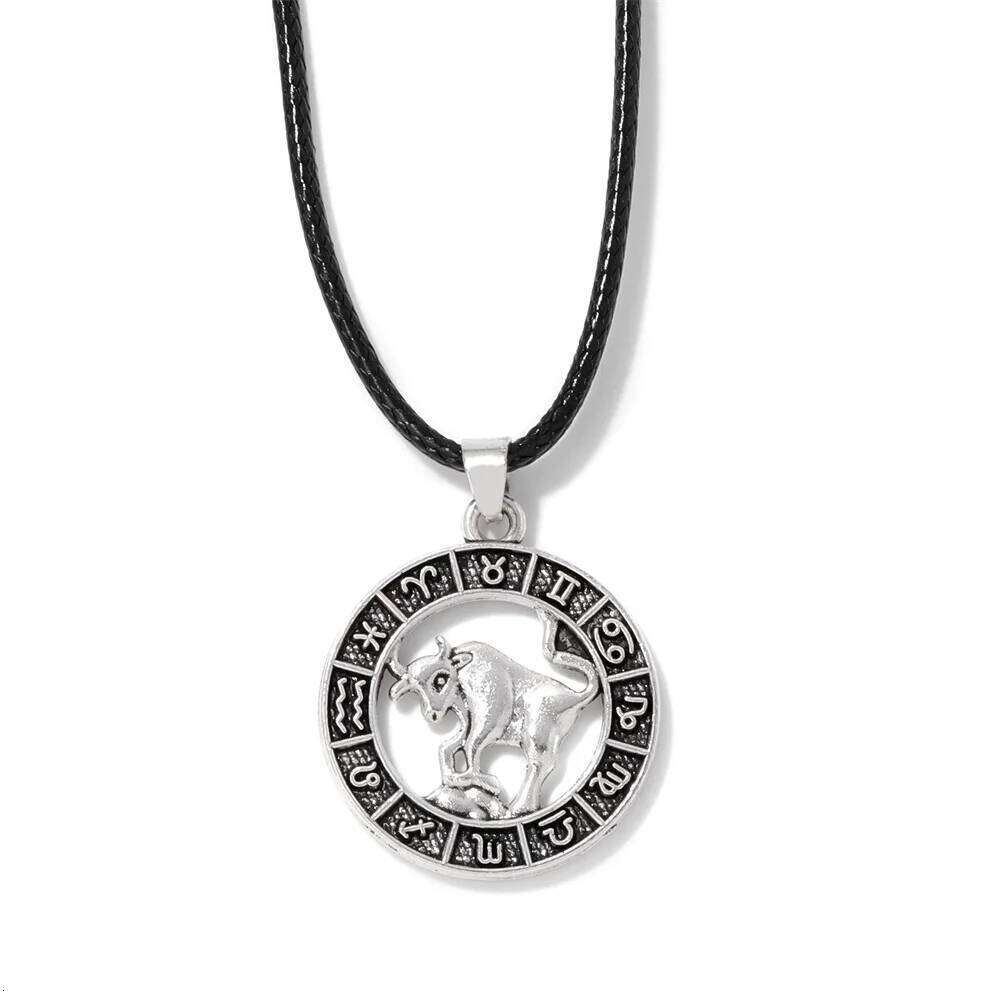 12 Constellation Zodiac Sign Black Leather Rope Necklace Aries Leo Scorpion Birthday Gift For Women Men Friends Jewelry H260312