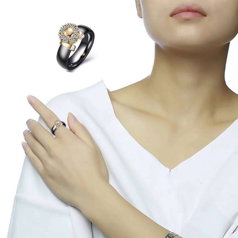 Black&White For Women Cubic Zircon Stainless Steel Engagement Wedding Elegant Rings Ceramic Jewelry H260312