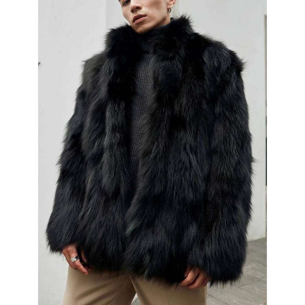 Furry Stand Collar Oversized Thicken Winter Coat Men Warm Windproof Trendy Solid Parkas Faux Fur Outerwear Luxury Casual Jacket Z260313
