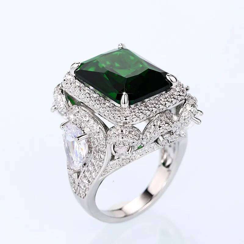 Huitan Noble Green Cubic Zirconia Women Newly Modern Design Luxury Rings Wedding Anniversary Party Ladies Jewelry Gifts H260312