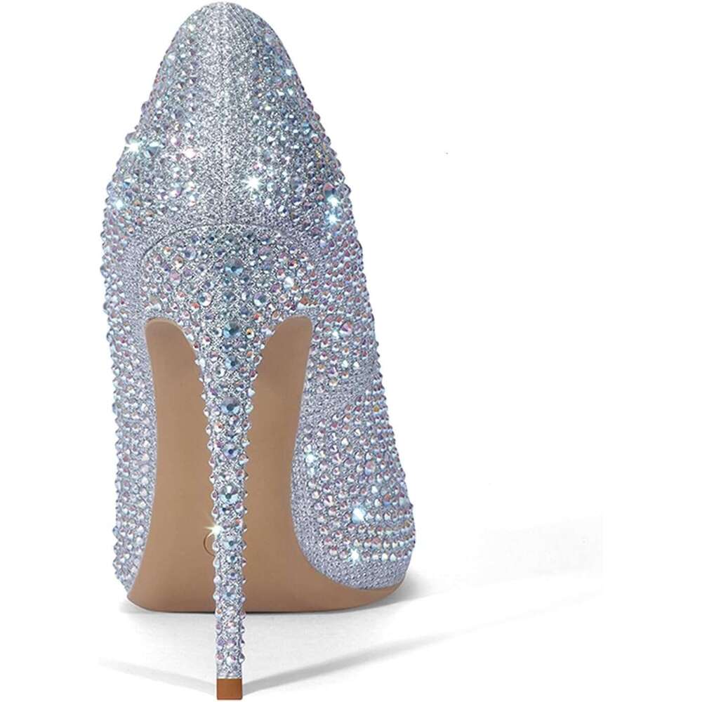Pumps Pointed Toe High Heel Glitter Rhinestone Sparkly Prom Stiletto Wedding Heels Bride Shoes For Women MOJIDASHU