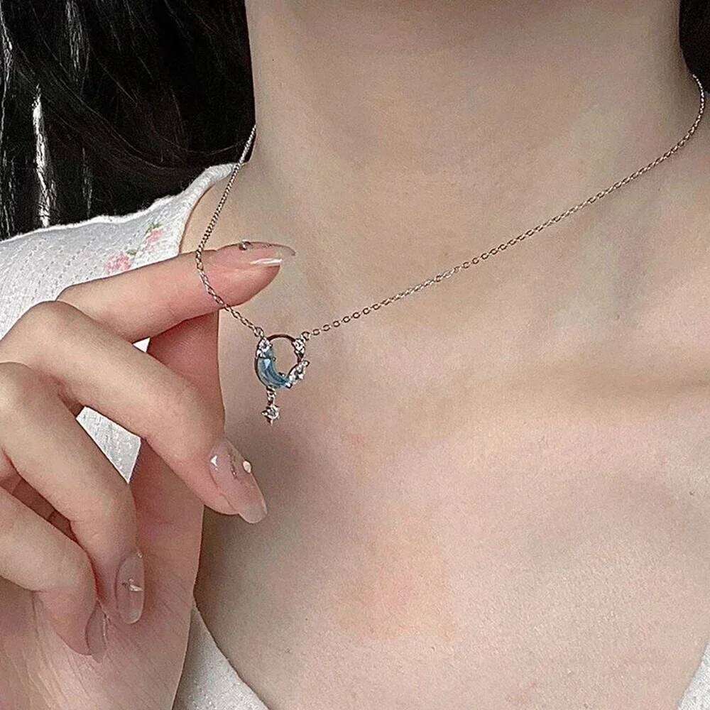 SUMENG 2024 New Korea Moon Star Chokers Necklace Colorful Glazed Stone Pendant Necklaces for Women Fashion Jewelry Gifts H260312