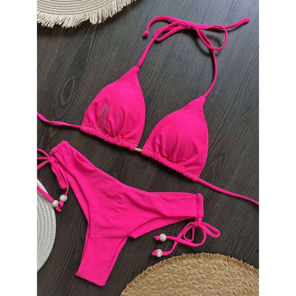 2026 New Sexy Triangle Bathing Suit for Women Brazilian Bikinis Halter Swimwear Push Up Swimsuit Metal Chain Beach Bikini Set 26H0313