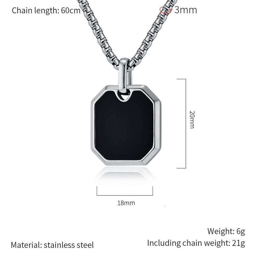 Black Pendants Men Women Stainless Steel Square Pendant Necklace with Rolo Chain for Jewelry Gifts H260312