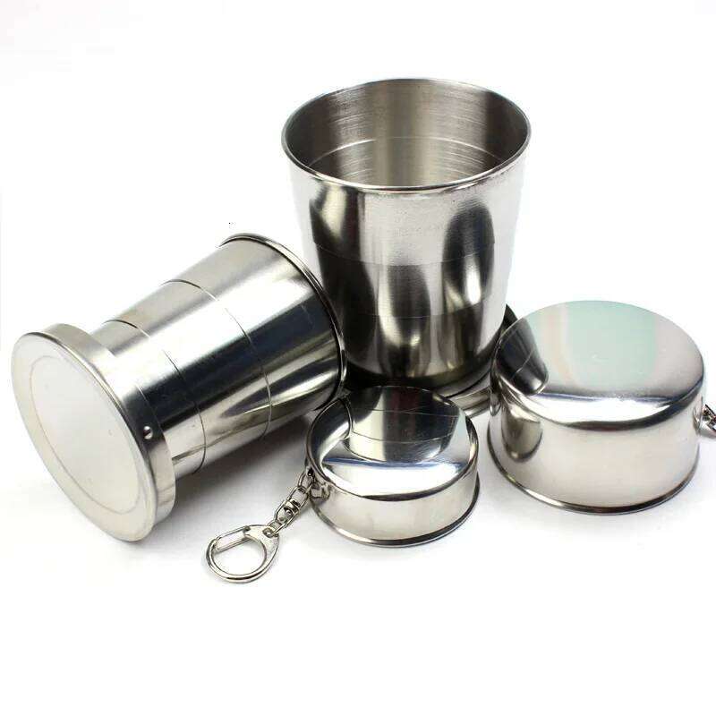 75ml/150ml/250ml Stainless Steel Folding Portable Outdoor Travel Camping Telescopic Cup with Keychain Water Coffee Handcup Z260314