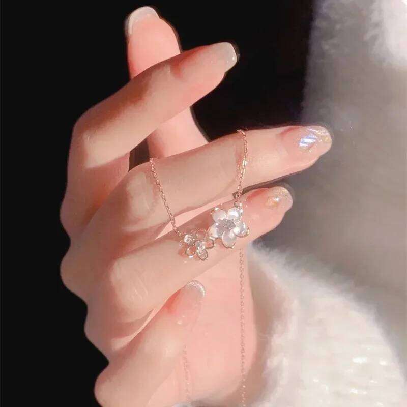 Korean Inlaid Zircon Flowers Chain Necklace for Women New Light Hot Fashion Collares Choker Accessories Gift H260312