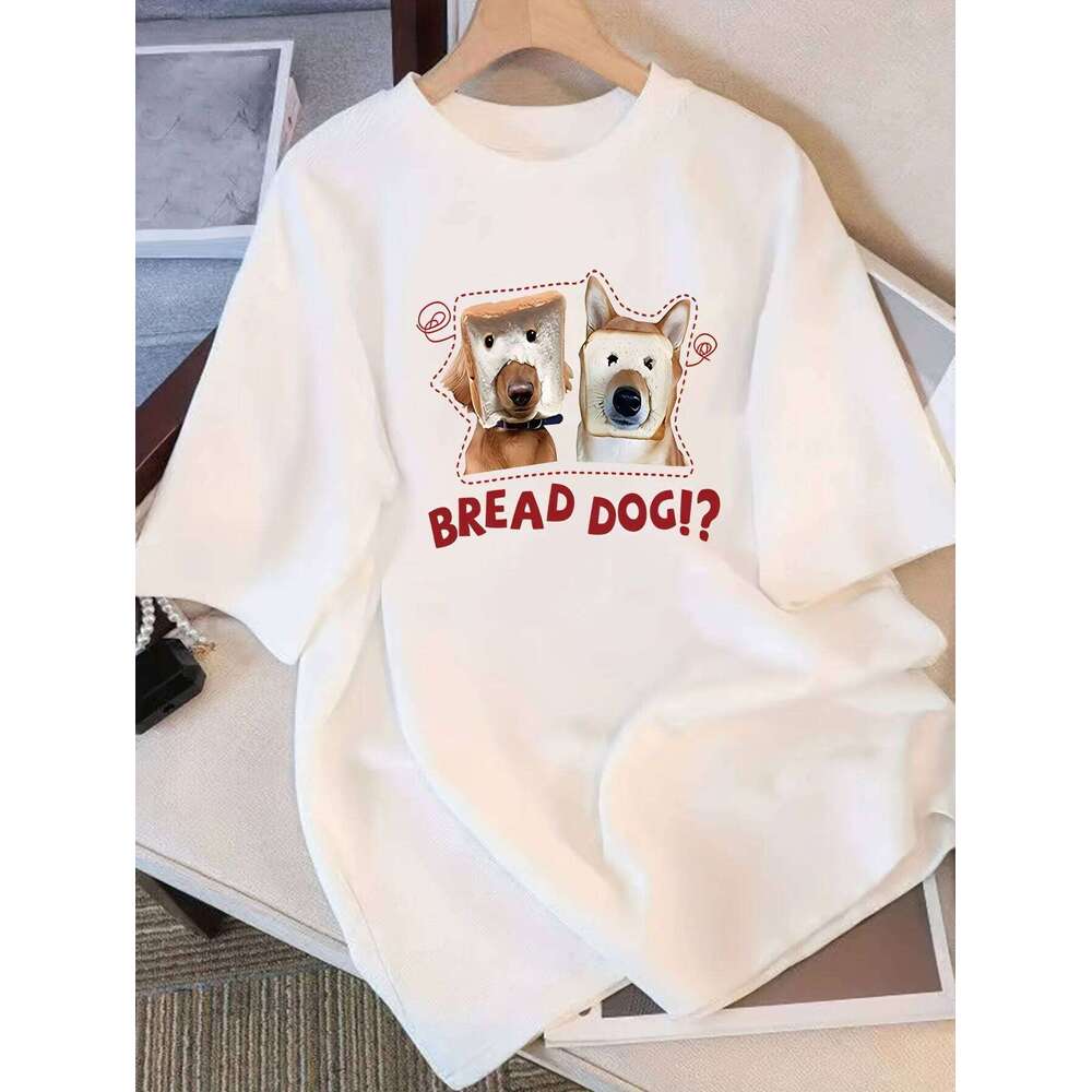 Women'SShort-Sleeve T-Shirt - Cute Bread Puppy Cartoon Print Fit Round Neck Top Harajuku Short Sleeve Casual Z260314