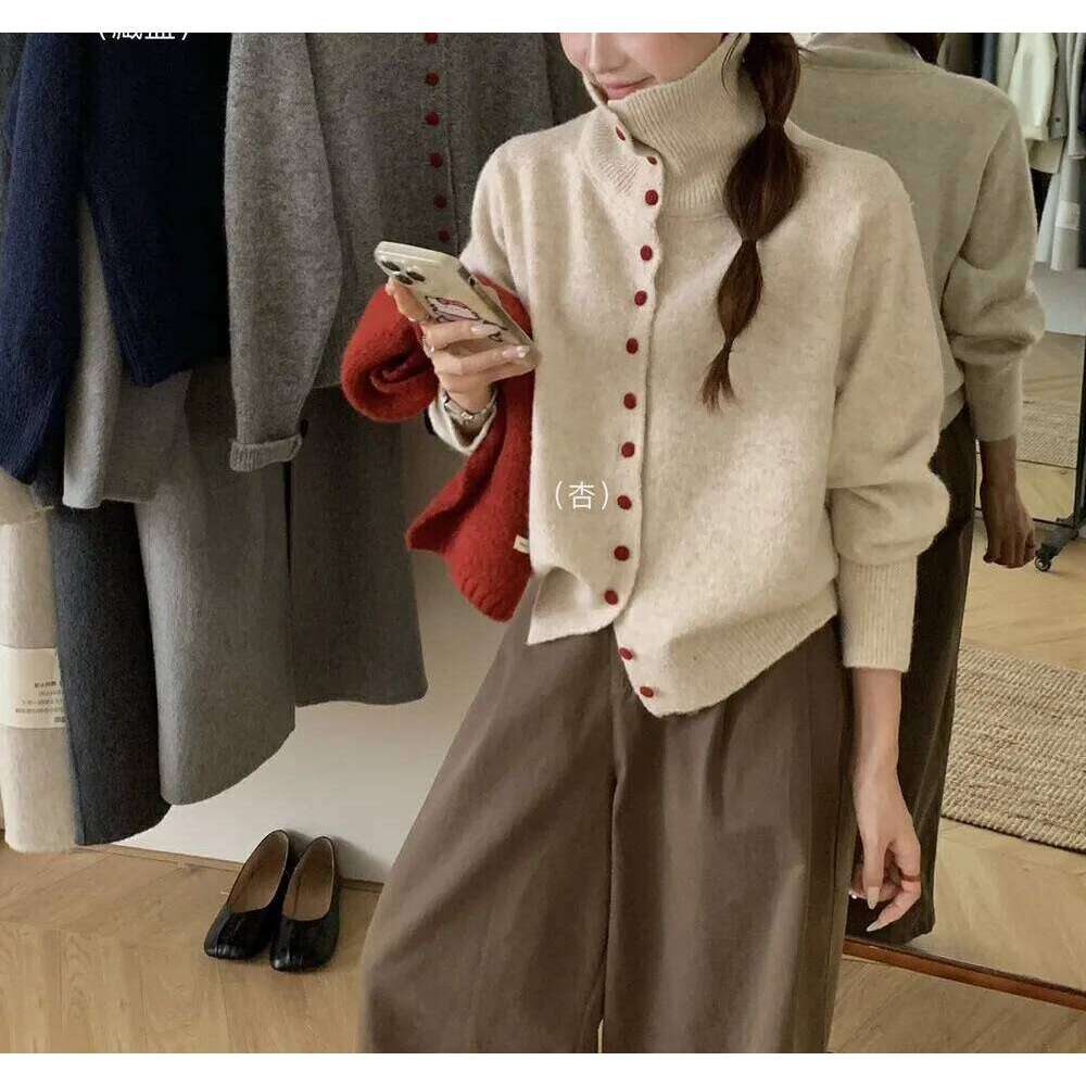 Cardigans Casual High Neck Knit Loose Single Solid Breasted Coats Lazy Style Outerwear For Women In Autumn Winter Z260313