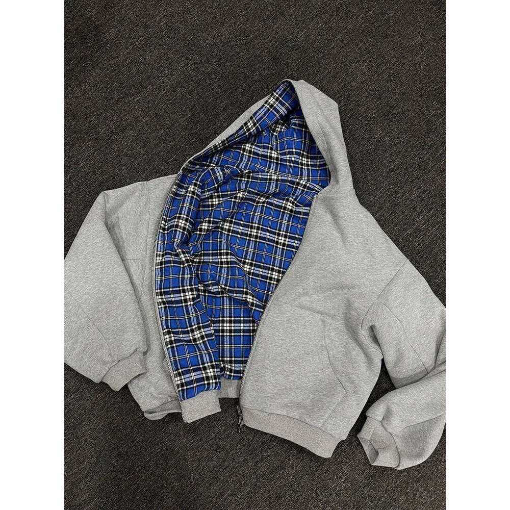 Winter Casual Plaid Print Hoodie Women's Warm Zip-Up Double-Sided Wear Sweatshirt Female Fashion Trendy Loose Hooded 2025 New Z260314