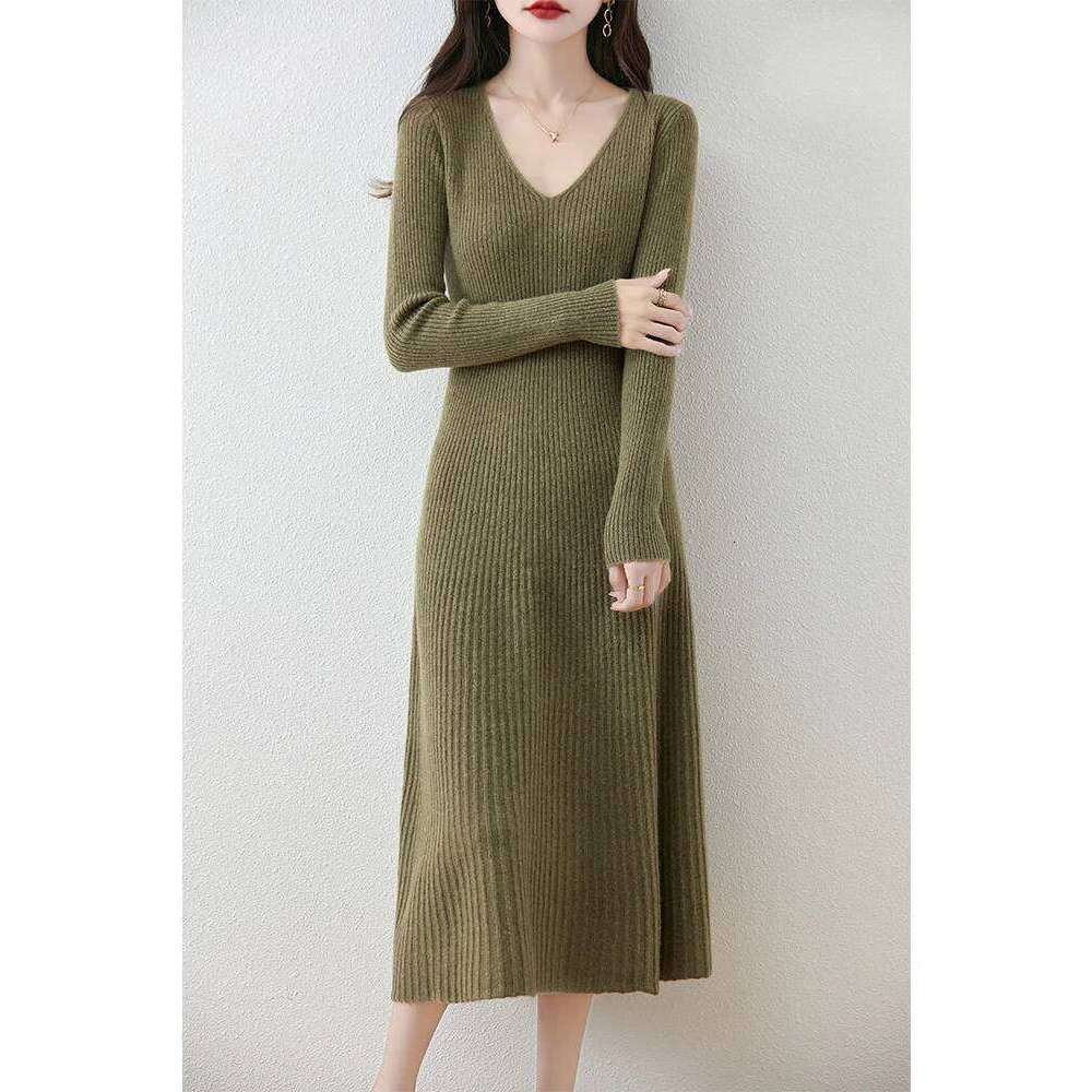 Mini Star Women Sweater Dress V-neck Pullover 100% Merino Wool Knitwear Autumn Winter Cashmere Soft Fit-Flare A-Line Skirts Z260314