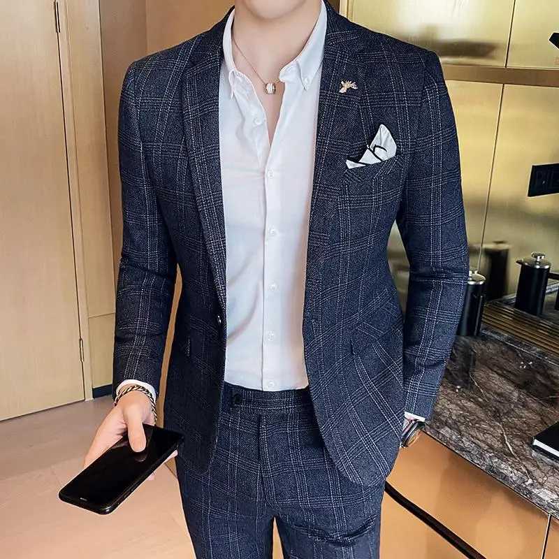 Mens Slim Fit Business Suit Boutique Fashion Two-Piece Set Handsome Trend Banquet Four Seasons Trousers Included M260313