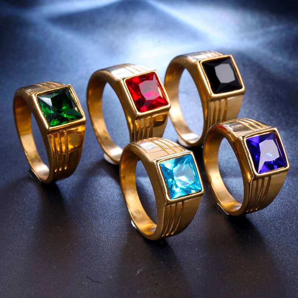 Punk Hip Hop High Quality Multi-colored Big Stone Rings Men Women Fashion Stainless Steel Ring Biker Jewelry Gifts Dropshipping H260312