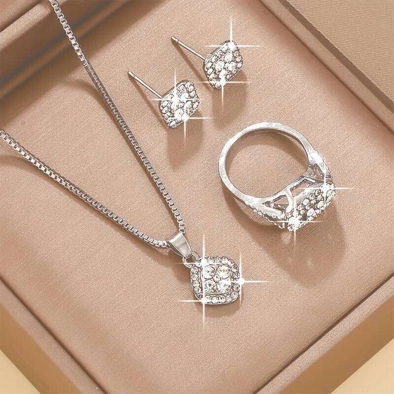 Cube Jewelry Women's Elegant Necklace Earrings & Ring Set Perfect for Valentine's Day Christmas Gift H260312