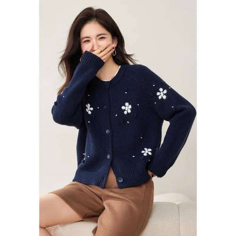 Womens Knit Cardigan Embroidered Floral Sweater Z260313
