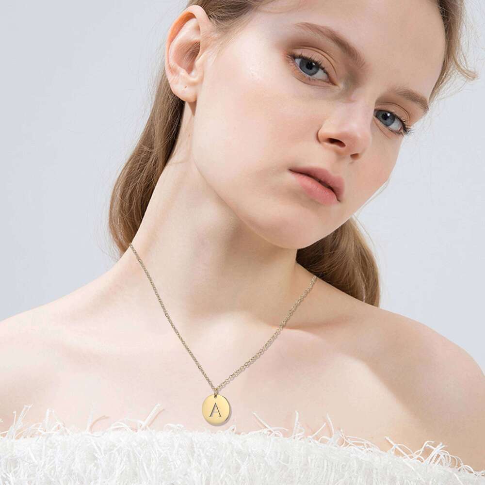 Cazador Gold Color 26 Initial Letter Necklace Stainless Steel Alphabet Round Pendant Choker Necklaces Jewelry for Women 2024 H260312
