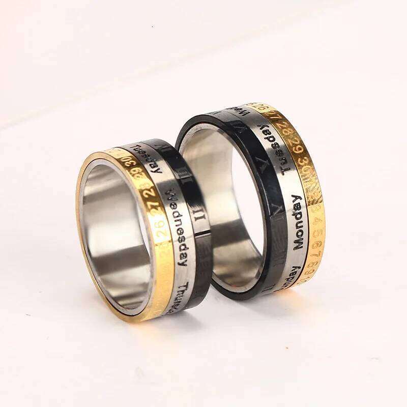 Male Finger Fashion Calendar Rotatable Anxiety Ring Men's Time Week Date Numerals Black Spinner Rings For Men Treatment Fidget H260312