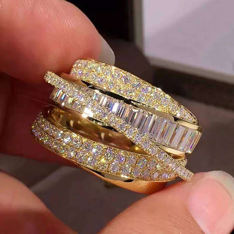 Huitan Women Rings Inlaid Shining Cubic Zirconia Wedding Party Trendy Jewelry Silver Color/Gold Color Finger Accessories H260312