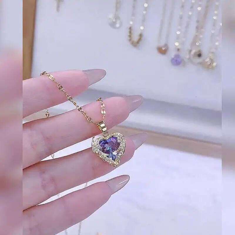Fashion Simple Creative Ocean Necklace Exquisite Heart Angel Wings Colorful Crystal Pendant High Quality Gifts for Girls H260312