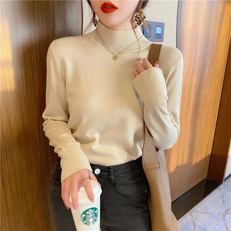 New Autumn and Winter Women's Semi-turtleneck Sweater Fashion Long-sleeved Solid Color Knitted Bottoming Shirt Soft Inner Top Z260314