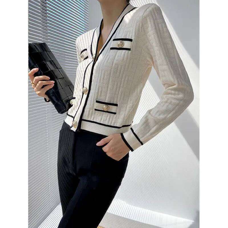 Spring Autumn New V-neck Long Sleeve Fashion Sweater Women High Street Casual Button Patchwork Cardigan Elegant Vintage Tops Z260313