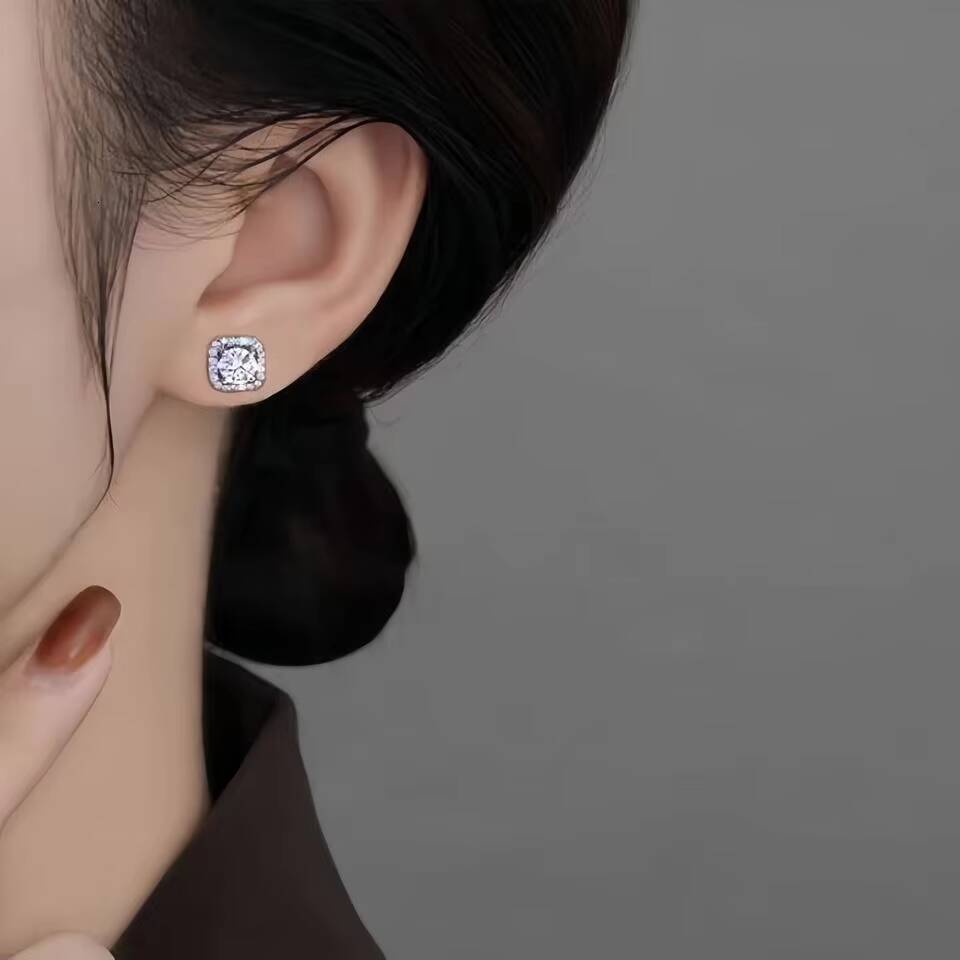 No Tariffs Classic 232 Carat Square Moissanite 925 Sterling Silver Stud Earrings for Women Men