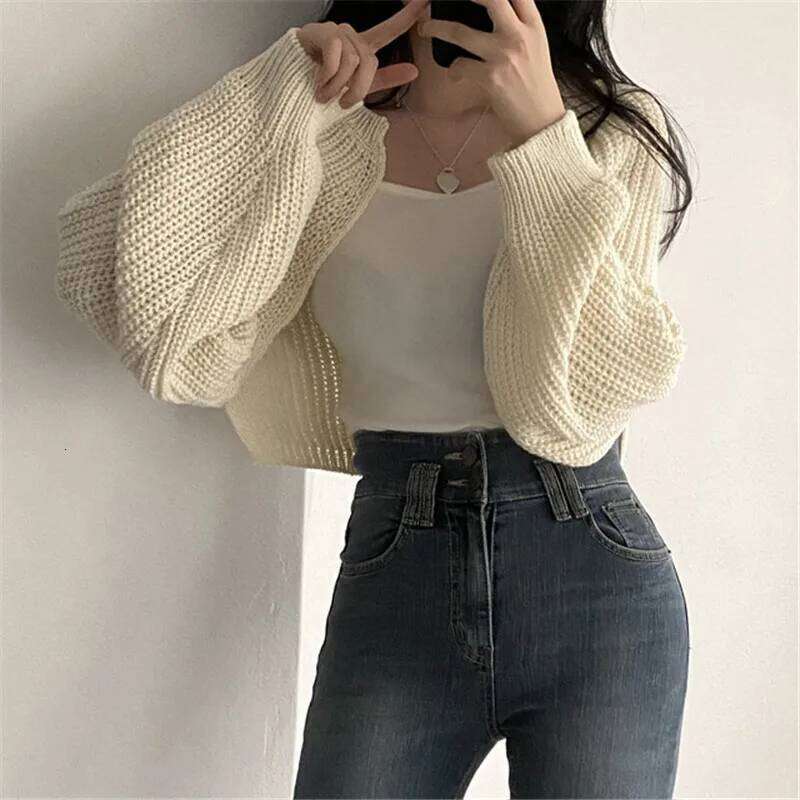 Long Cover Outfit Coat Casual Solid Knit Sweater Cardigan Short Women Clothes Elegant Winter Batwing Sleeve All-match Top Z260313