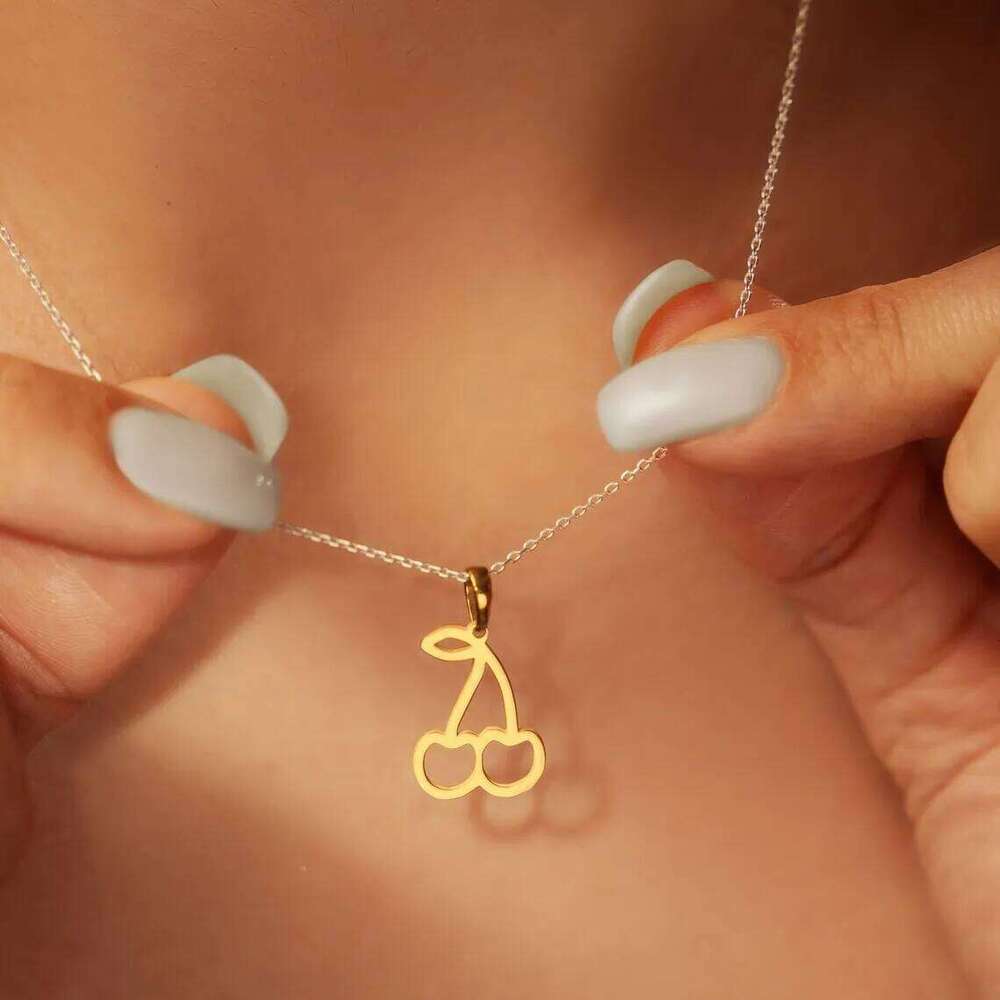 Fashion Cherry Necklace Women Stainless Steel Fruit Pendant Party Jewelry Personality Birthday Gift Suitable for daily wear H260312