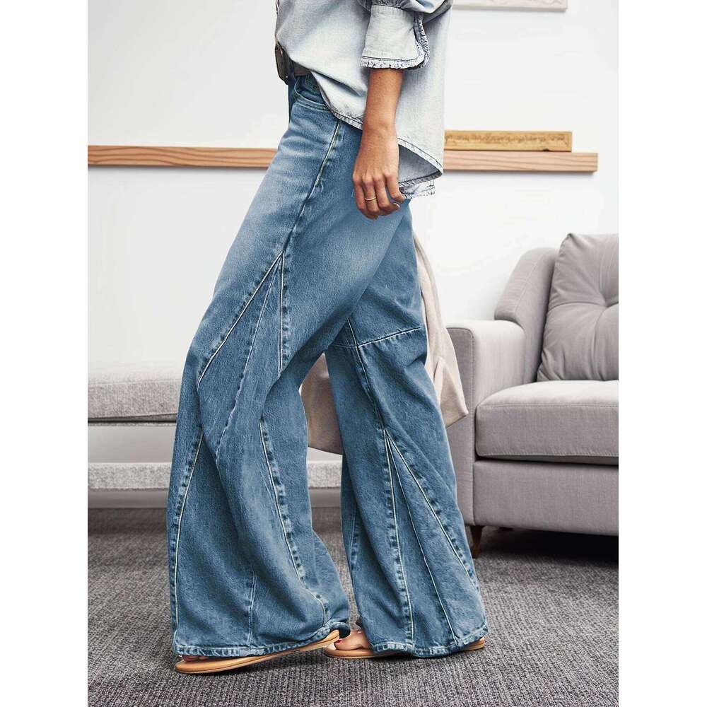 Street fashion retro flared women's washed low waist light blue wide leg ladies jeans for going out all-match style Z260313