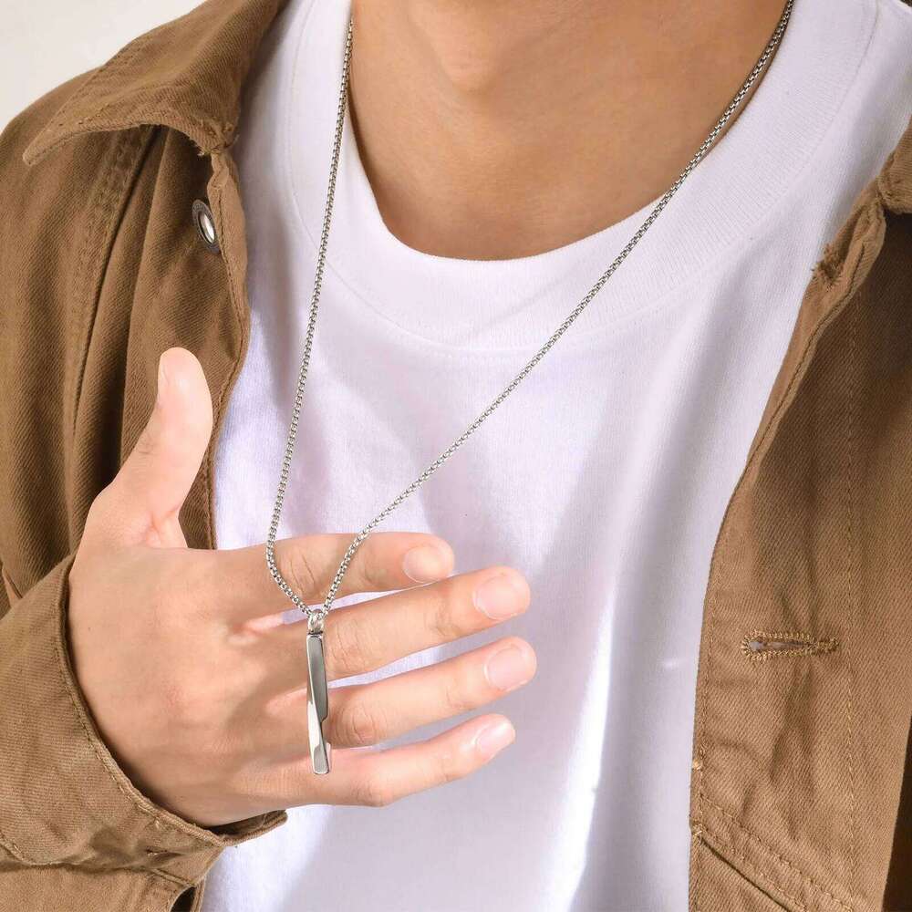 Ashes Urn Necklaces for Men,Waterproof Stainless Steel Mobius Vertical Bar Pendant Collar with Funnel,Memorial Keepsake Gift H260312