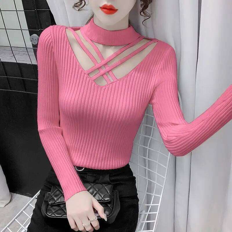 Autumn Winter Coat Women Clothing Soft Sweaters Trend Sexy Slim Knit Pullover See-through Long Sleeve Tops Design Hollow Out Top Z260314