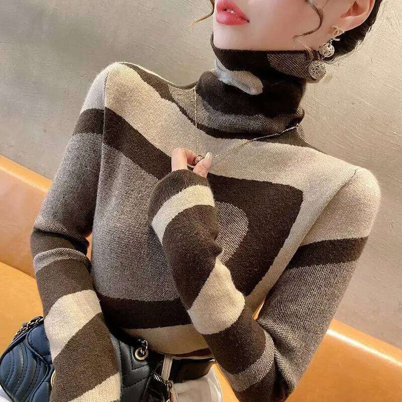 Vintage Harajuku Turtleneck Knitted Sweater Soft Women's Pullover Slim Long Sleeve Top Autumn Winter Base Shirt Knitwear Clothes Z260313