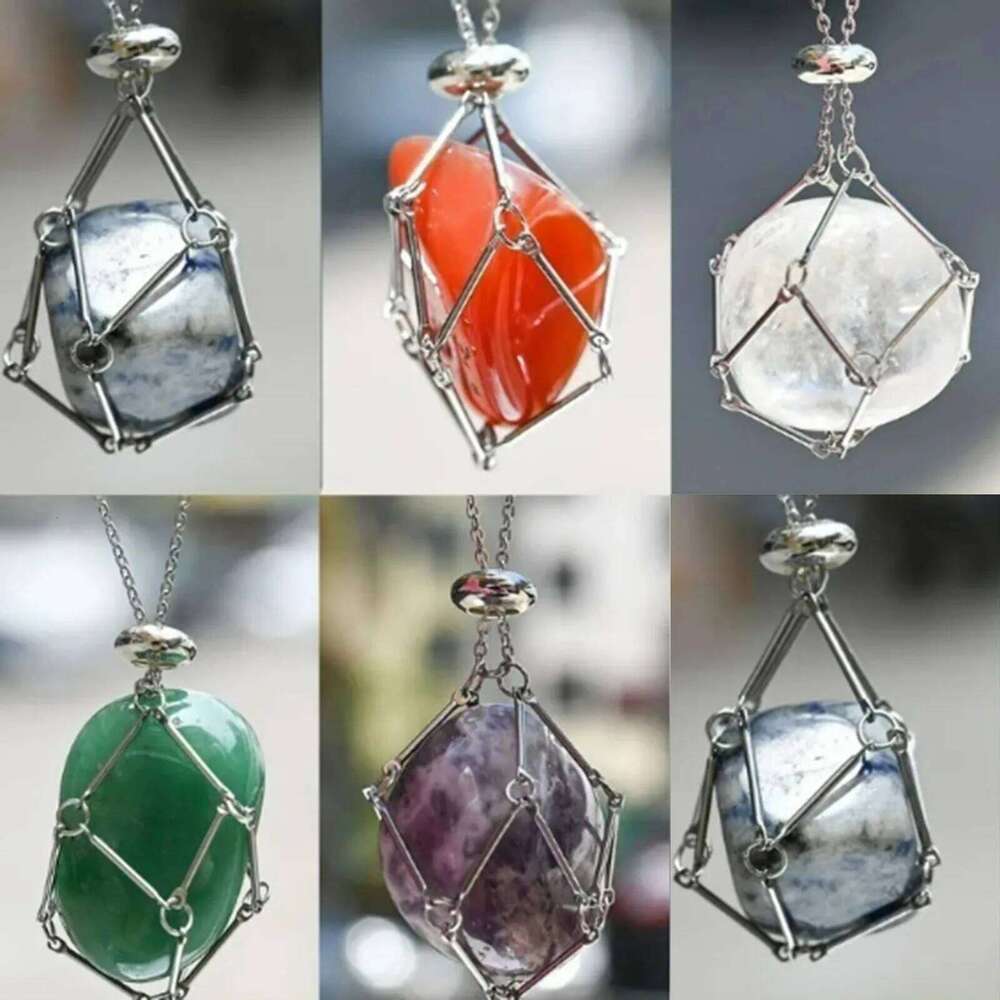 1PC Stainless Steel Crystal Cage Necklace Metal Chain Stone Collect Net Holder Necklac Adjustable For Diy Jewelry Findings 44cm H260312