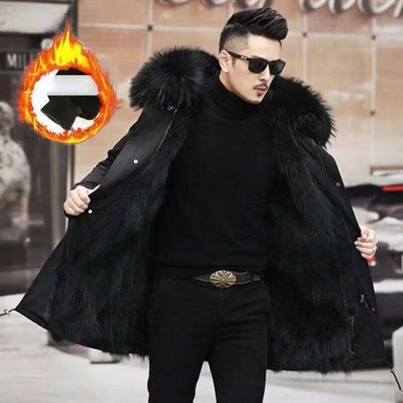 Artificial Mink Jacket Parkas Winter Coat 2024 Thicken Warm Mid-Long Faux Fur Men Overcoat Fashion Plush Outerwear E427 Z260313