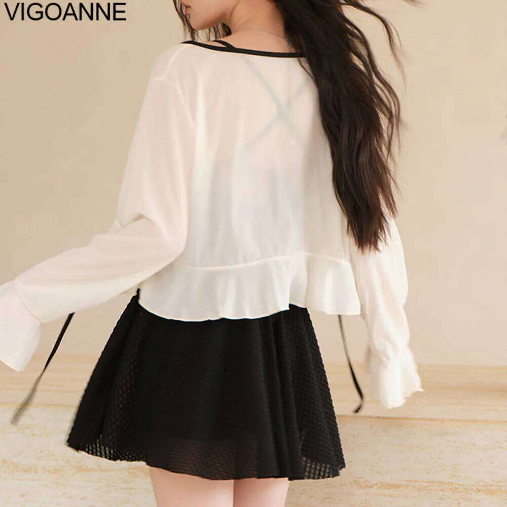 VigoAnne Korean 2 Solid Dress Swimwear Women 2026 Verge Push Up Swimsuit Sexy Hollow Monokini Beach Bathing Suit 26H0313