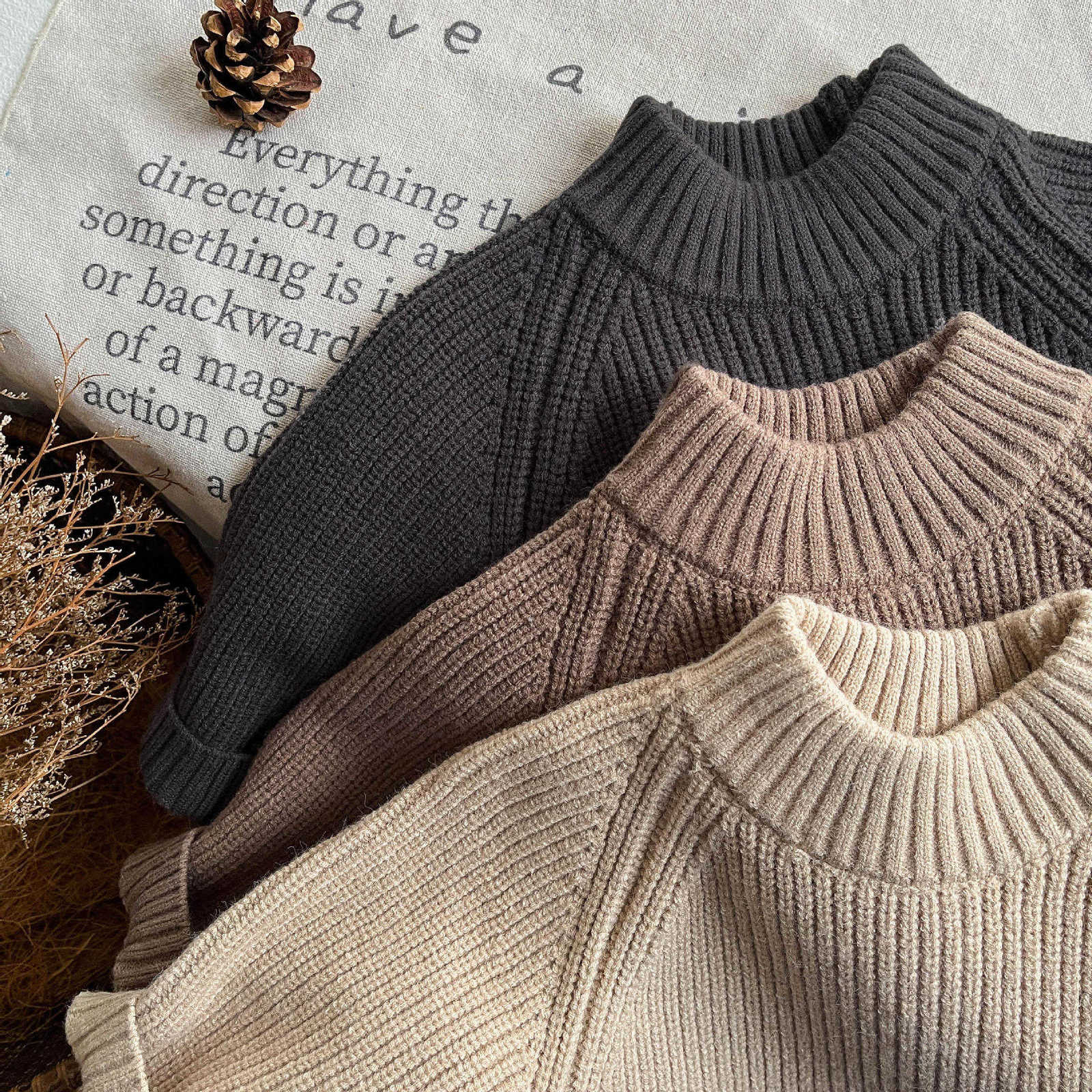 Pullover Korean children's clothing new autumn and winter children's tops chunky knit pullover base layer half-high collar sweater for boys 