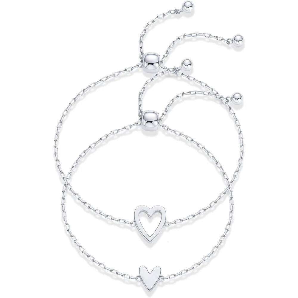 2pcs Set Simple Cute Stainless Steel Hollowed-out Heart-shaped Adjustable Bracelet for Women Love Friendship Jewelry Sets Gifts Z260313