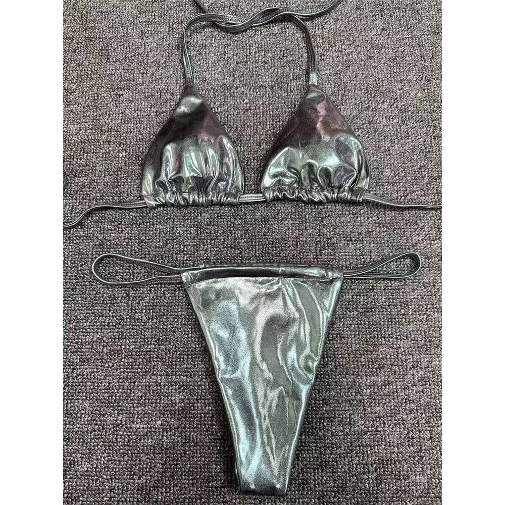 Sexy String Bikini Triangle Swimsuit Goth Silver Y2K Swimwear Women Backless Bathing Suit Micro Extreme Tanga mujer Beach Outfit Y260303