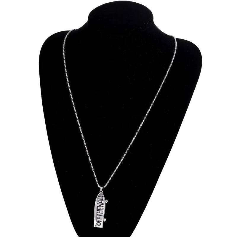 OFF THE WALL Slogan Skateboard Ladies Men Stainless Steel Pendant Necklace Punk Jewelry Wholesale H260312