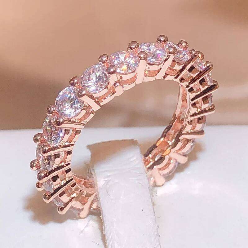 925 Stamp Fashion White Zirconia Row Diamond Women Slim Rose Gold Ring Party Wedding Birthday Gift Wholesale H260312