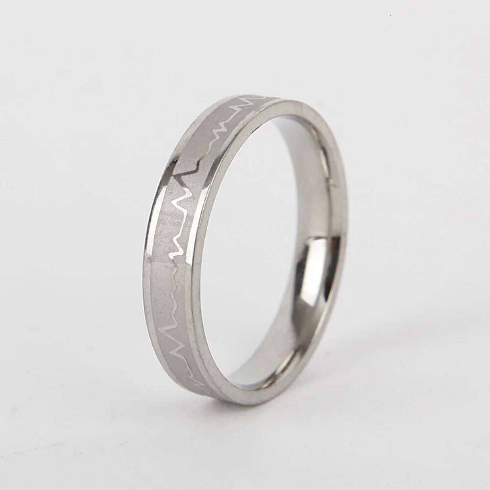 Vintage Geometric Stainless Steel Couple Rings Heartbeat Design Fashion Jewelry for Men Women Party Accessory Gifts H260312