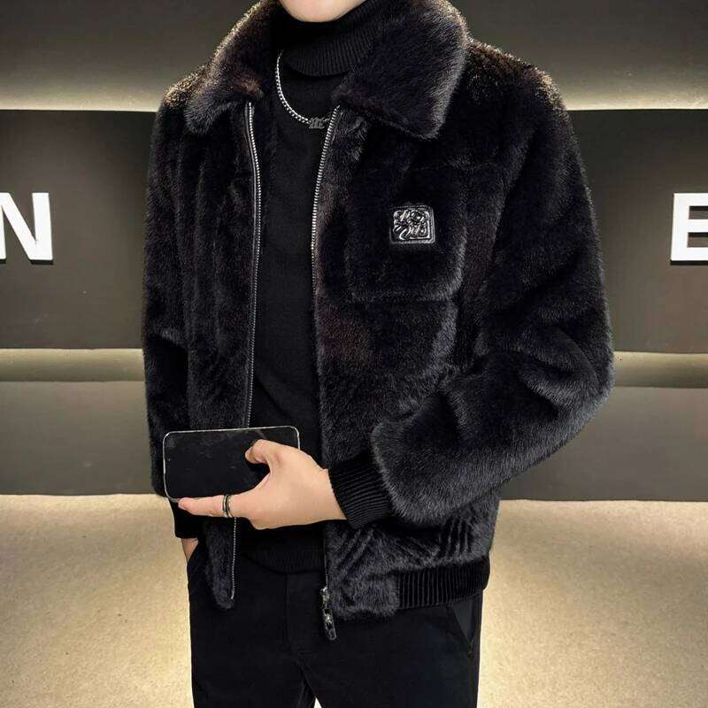 Autumn Winter Mink Jacket Men's Thick Warm Leather Jackets Flip Collar Casual Business Faux Fur Coats Men Clothing Z260313