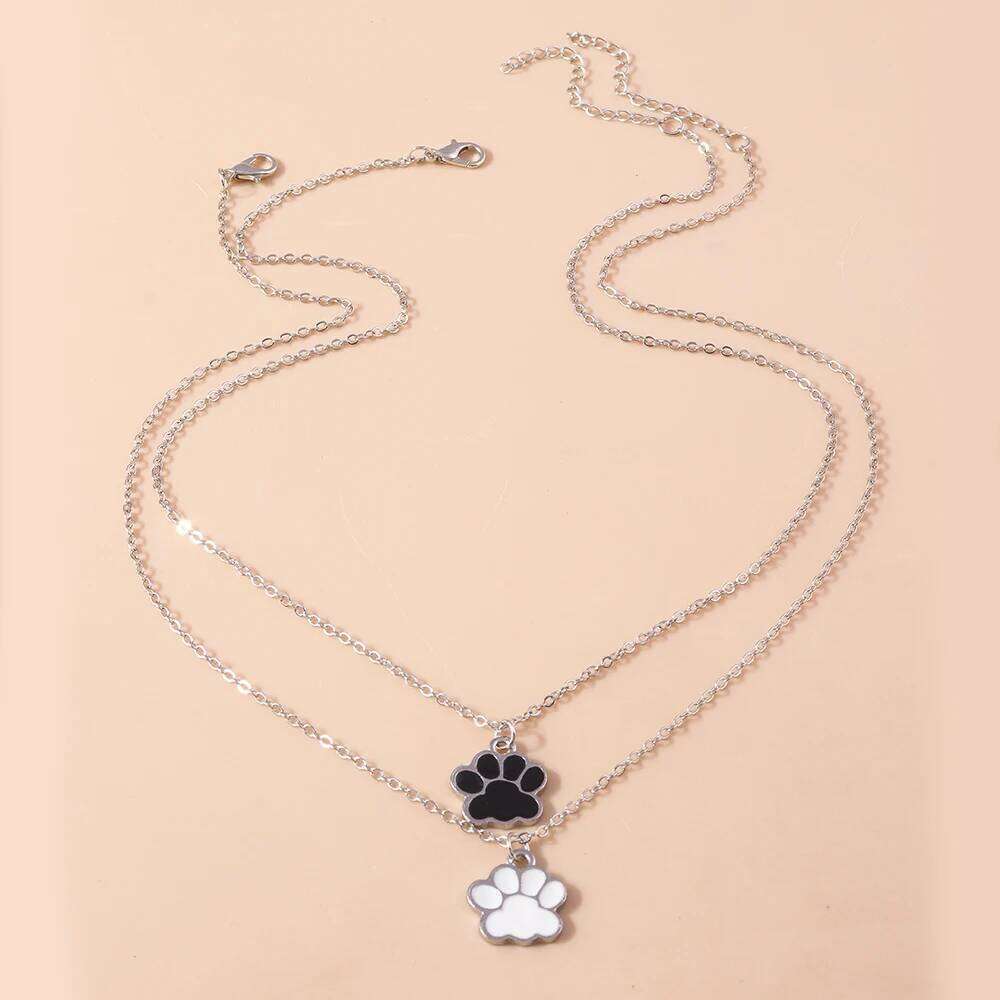 Cute Enamel Dog Cat Paw Necklaces for Women Men BFF Best Friends Couple Matching Pendant Necklace Set Birthday Gifts H260312