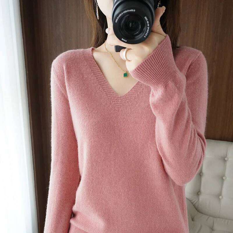 Sweaters Women Casual V-neck Solid Jumpers Pullovers Spring Autumn Womens Sweater Cashmere Knitwear Bottoming Shirt Z260313
