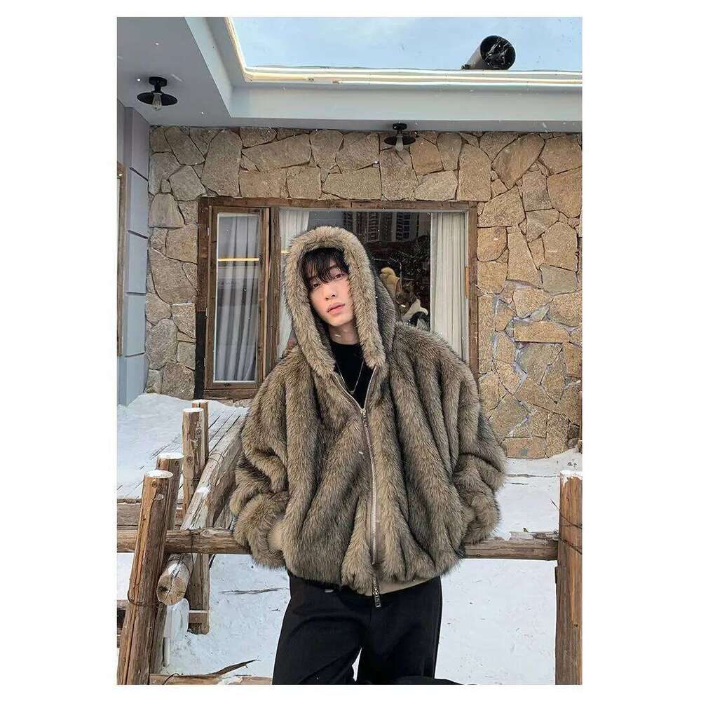 Men Faux Fur Coats Jackets Hooded Zipper Coat Thick Streetwear Jacket Casual Full Sleeve Work Outerwear Autumn Winter 2025 Z260313