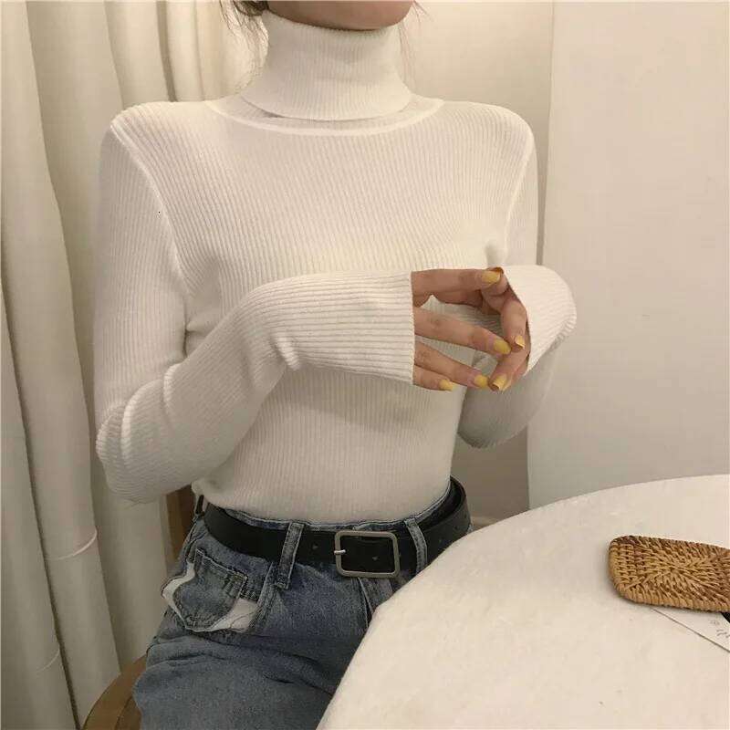 Women Heap Turtleneck Autumn Winter Sweater New Fashion Pullover Elastic Knit Ladies Jumper Casual Solid Soft Female Basic Tops Z260313