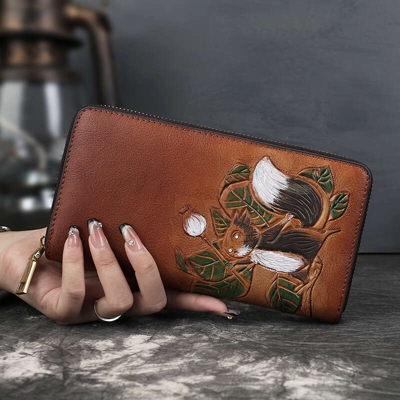 Luxury Bags Totes Genuine Leather Top Layer Cowhide Vintage Tumbled Wallet Multi Card Slots Large Capacity Business Clutch Animal Embossed Women SENYY