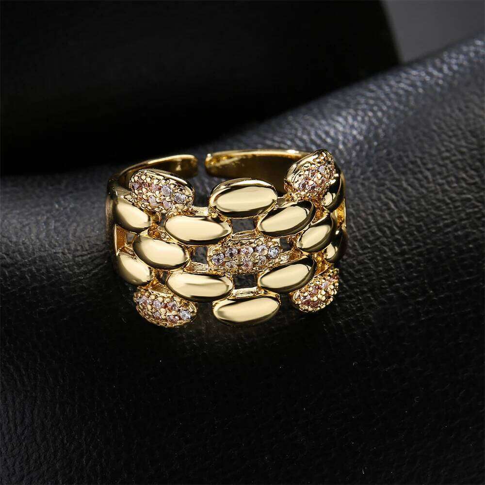 NEWBUY Trendy Gold Color Copper Geometric Jewelry AAA Cubic Zirconia Wedding Ring For Elegant Women Engagement Gift H260312