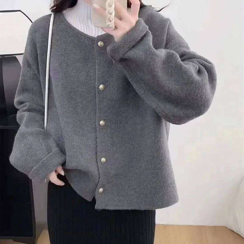 Solid Color Simple O-Neck Knitted Jackets Women Korean All-Match Long Sleeves Cardigans Autumn Winter Single-Breasted Sweater Z260314