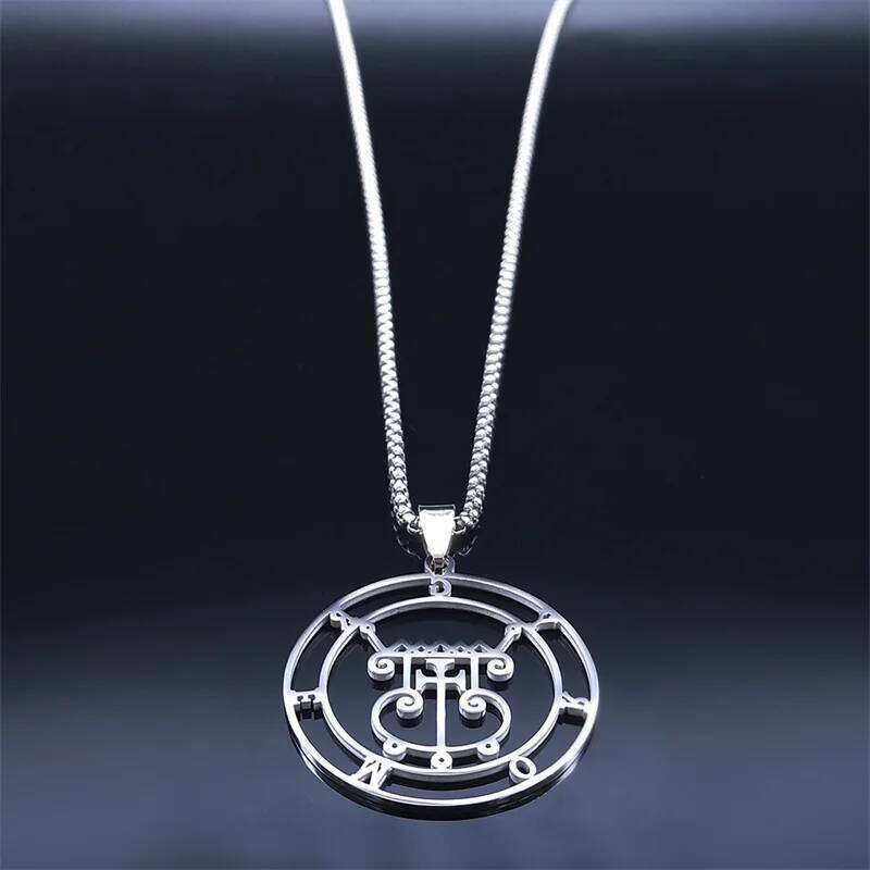 Satan Sigil GREMORY Stainless Steel Round Necklace Chain Women Silver Color Statement Necklaces Jewelry colar feminino N3329S03 H260312
