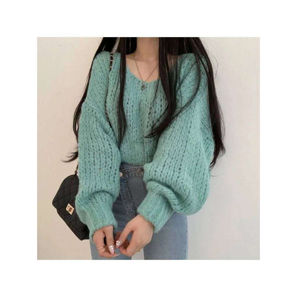 Autumn sweet sweater with hollow-out design, loose pullover for women, casual round neck long-sleeved knitted top Z260313